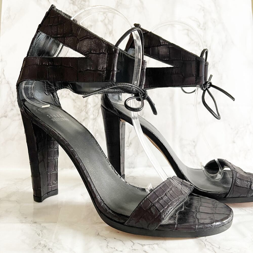 Stuart Weitzman Leather Crocodile Embossed Heels … - image 5